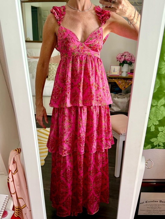 Karlie Dresses & Skirts - Karlie Pink Floral Ruffle Strap Tiered Maxi Dress Romantic Coquette